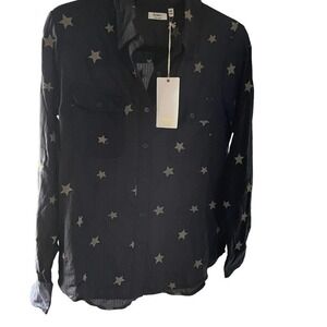 Dylan Black long sleeve sheer embroidered with gold stars shirt Size XS NEW